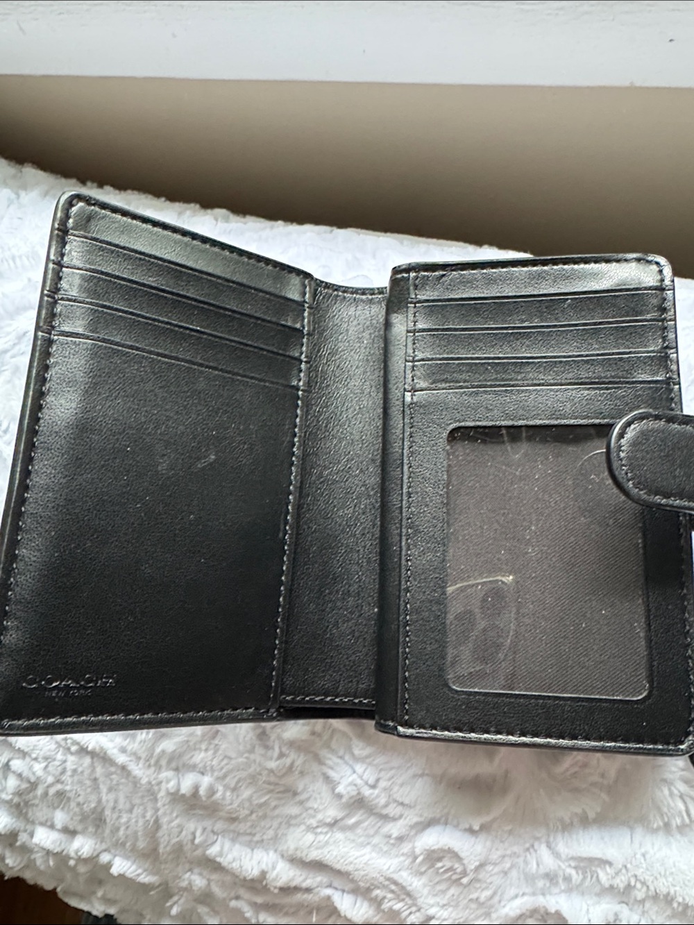 Coach Black Embossed Signature Compact Wallet with Gold Logo - Picture 2 of 4